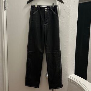 Simonett Black Leather Pants with white stitching